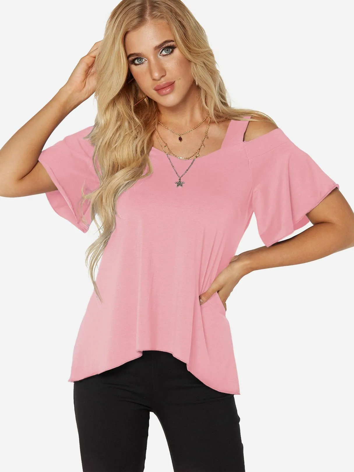 Custom Cold Shoulder Plain Short Sleeve T-Shirt