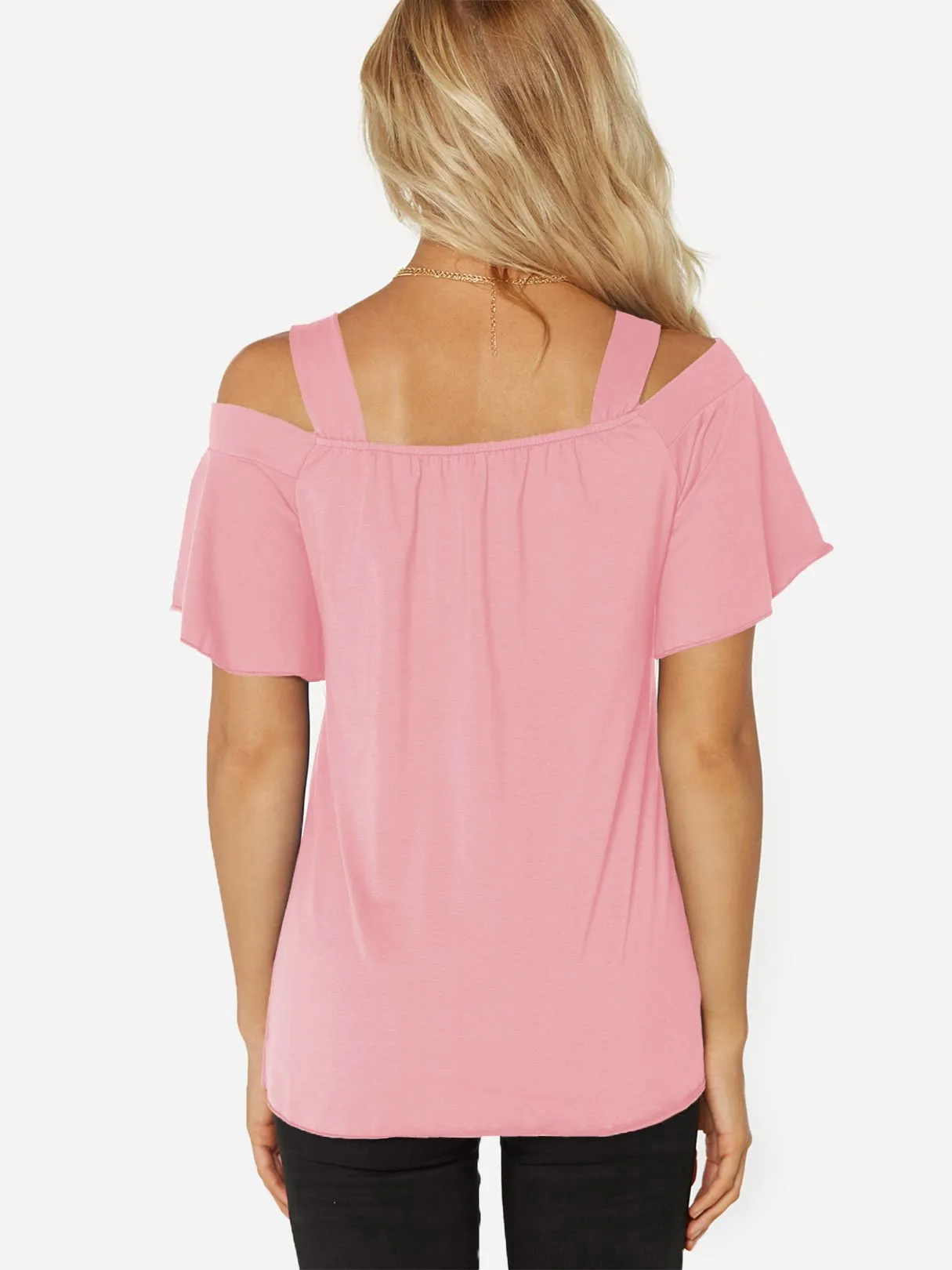 Custom Cold Shoulder Plain Short Sleeve T-Shirt