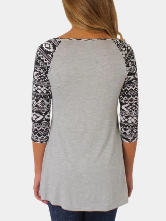Custom Round Neck 3/4 Sleeve Curved Hem Light Grey T-Shirts