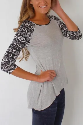 Custom Round Neck 3/4 Sleeve Curved Hem Light Grey T-Shirts
