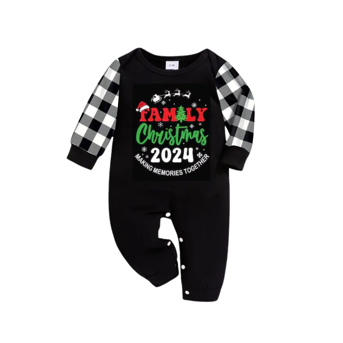 Cute "Family Christmas 2024 Making Memories Together" Text Print Black and White Plaid Family Matching Pajamas