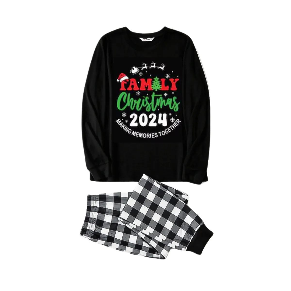 Cute "Family Christmas 2024 Making Memories Together" Text Print Black and White Plaid Family Matching Pajamas