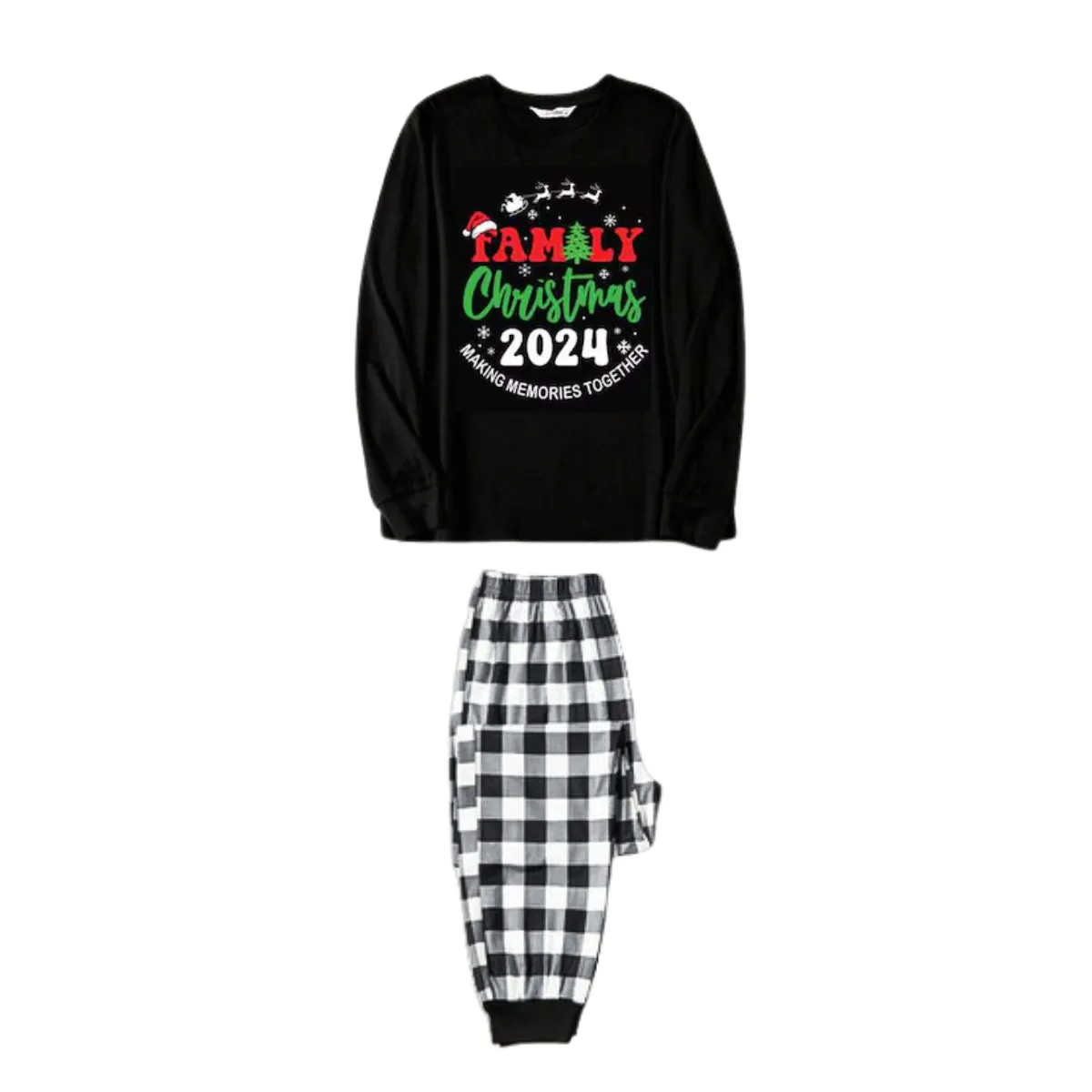 Cute "Family Christmas 2024 Making Memories Together" Text Print Black and White Plaid Family Matching Pajamas