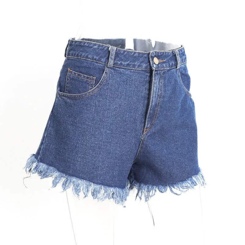 Denim High Waist Shorts With Two Pockets
