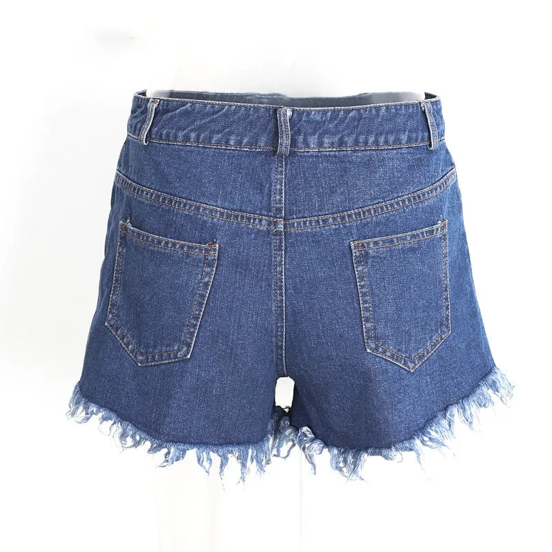 Denim High Waist Shorts With Two Pockets