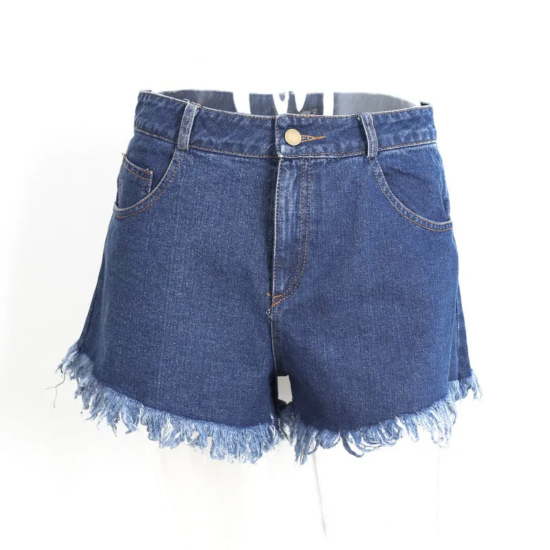 Denim High Waist Shorts With Two Pockets