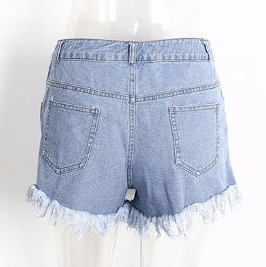 Denim High Waist Shorts With Two Pockets