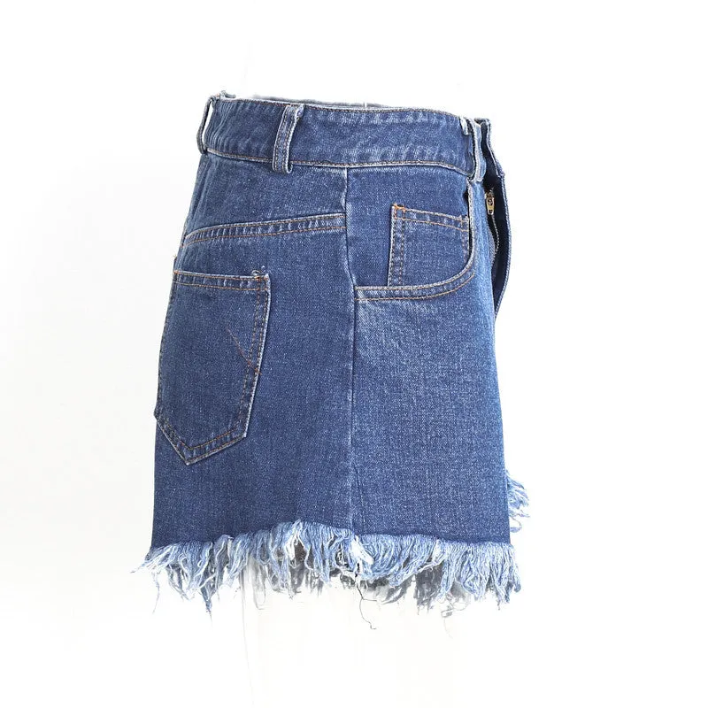 Denim High Waist Shorts With Two Pockets