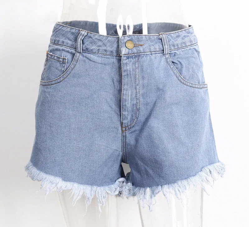 Denim High Waist Shorts With Two Pockets