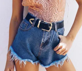 Denim High Waist Shorts With Two Pockets