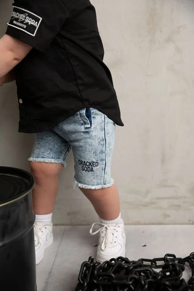 Dustin Cracked Soda Denim Shorts - Blue