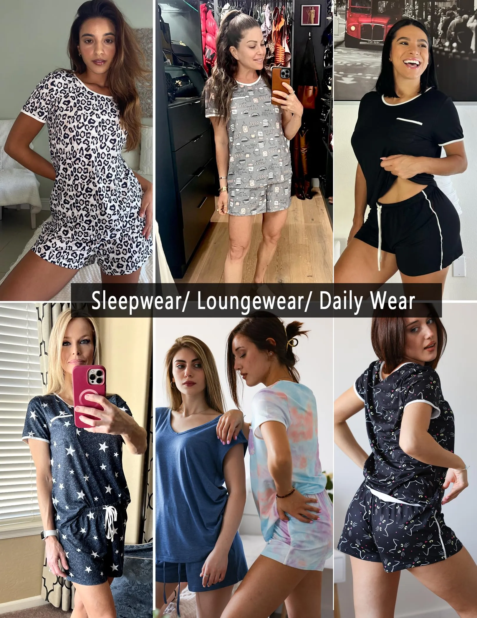 Ekouaer Pajama Set for Women 2 Piece Lounge Set Short Sleeve Tops and Shorts Soft Sleepwear, Chest Pocket