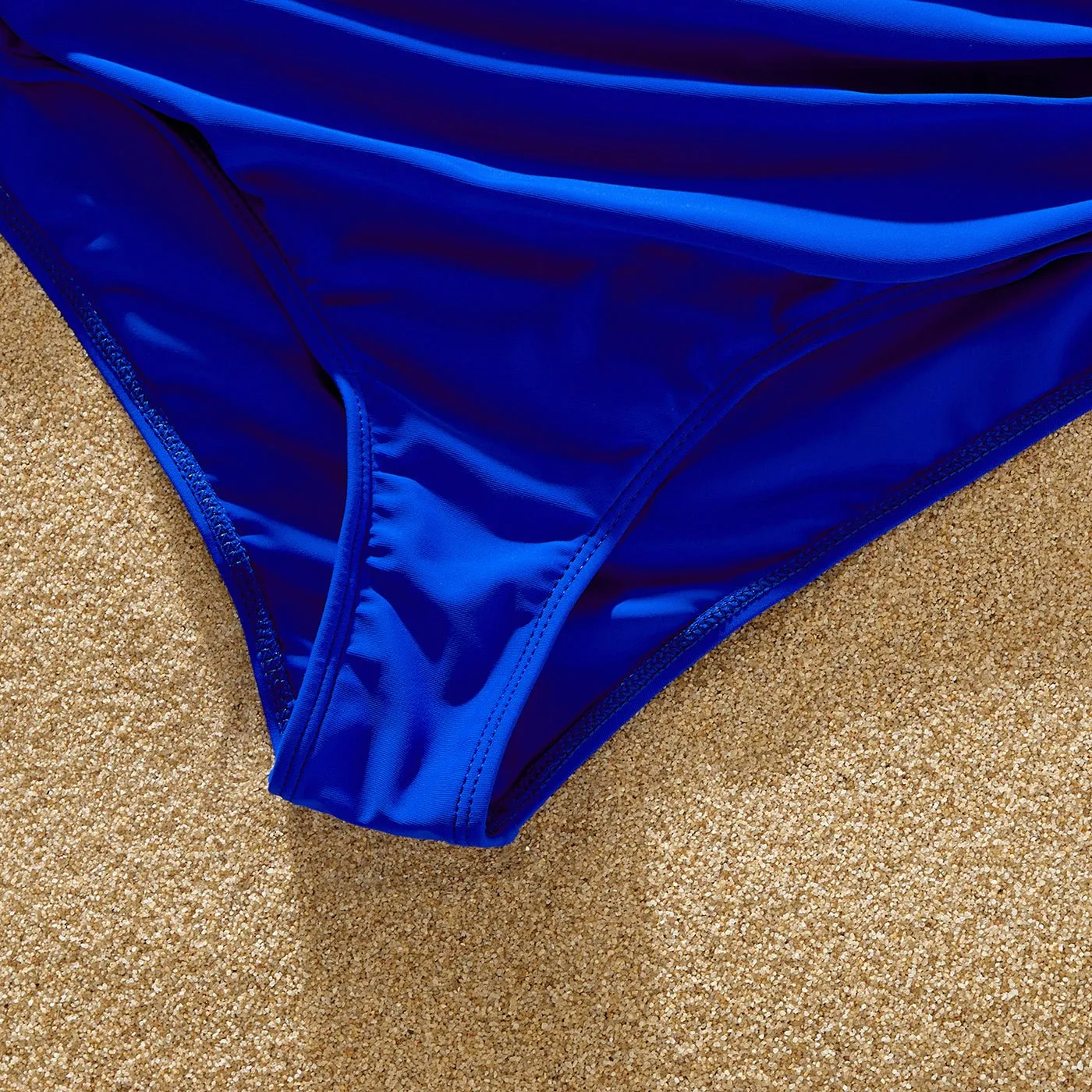 Family Matching Blue Ruffle Trim Two-piece Swimsuit and Letter Print Swim Trunks