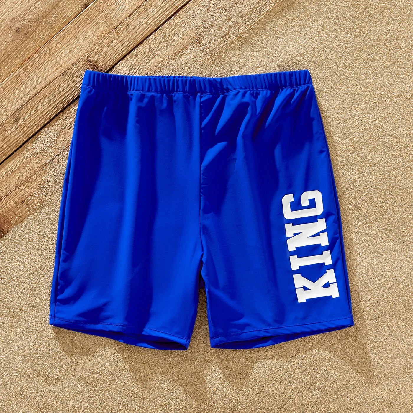Family Matching Blue Ruffle Trim Two-piece Swimsuit and Letter Print Swim Trunks