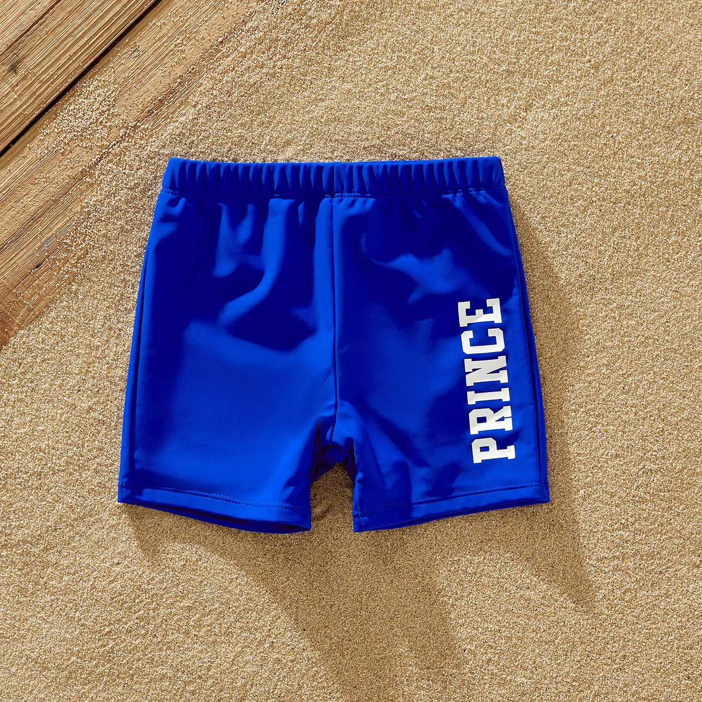 Family Matching Blue Ruffle Trim Two-piece Swimsuit and Letter Print Swim Trunks