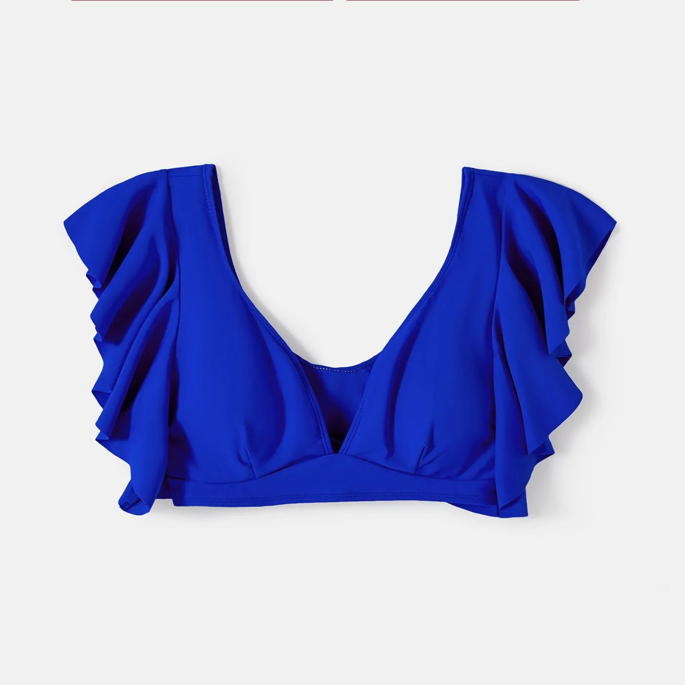 Family Matching Blue Ruffle Trim Two-piece Swimsuit and Letter Print Swim Trunks