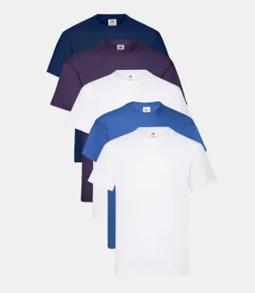 Fruit of the Loom Men's Original T-Shirt | Multicolor | Pack of 5 ( Navy/Royal/Purple/2x White )