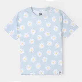 Girls T-Shirt Printed Daisy Flower - Light Blue