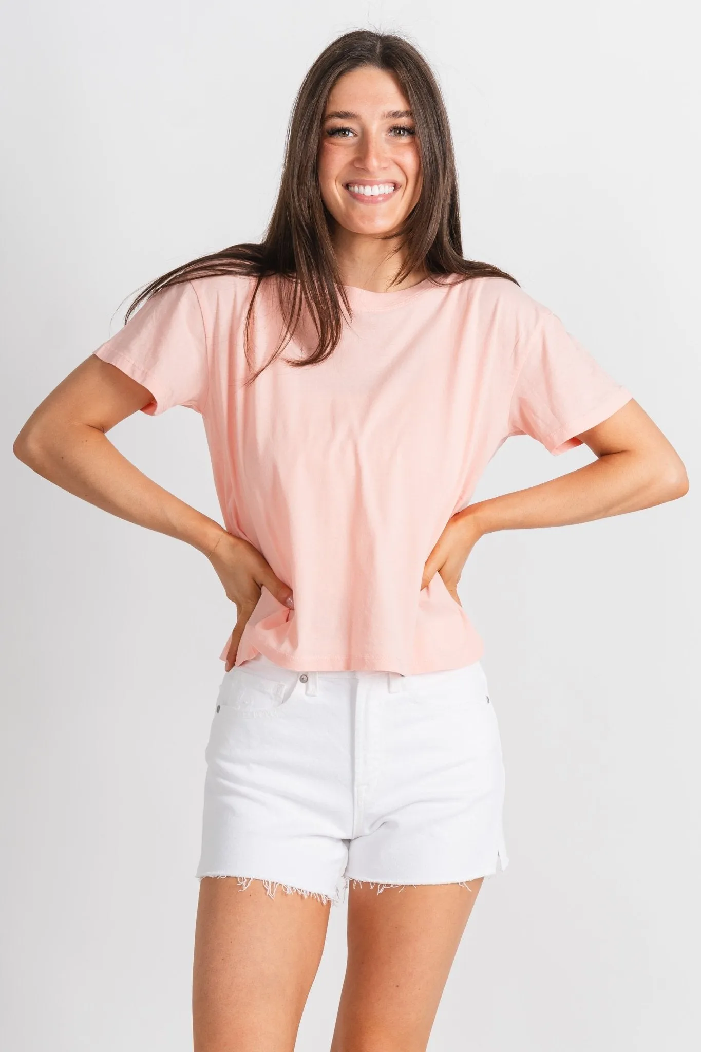 High rise fray hem denim shorts white