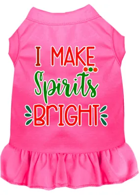 I Make Spirits Bright Screen Print Dog Dress Bright Pink Med