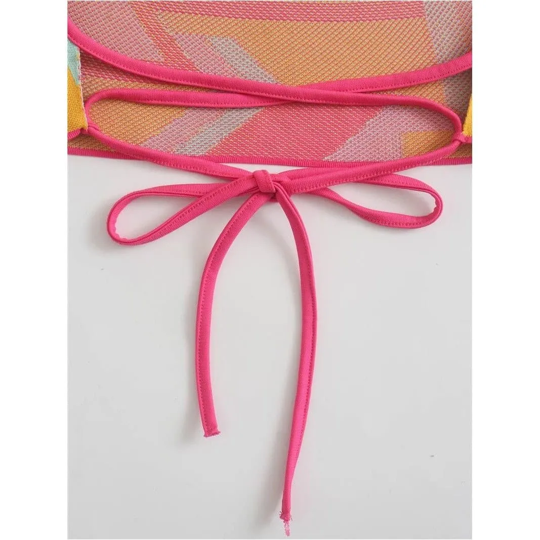 KNITTED HALTER GEOMETRIC STRAPPY CROP TOP
