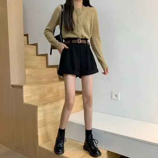 Korean Style Loose Shorts Casual Simple Elastic Waist Streetwear Shorts