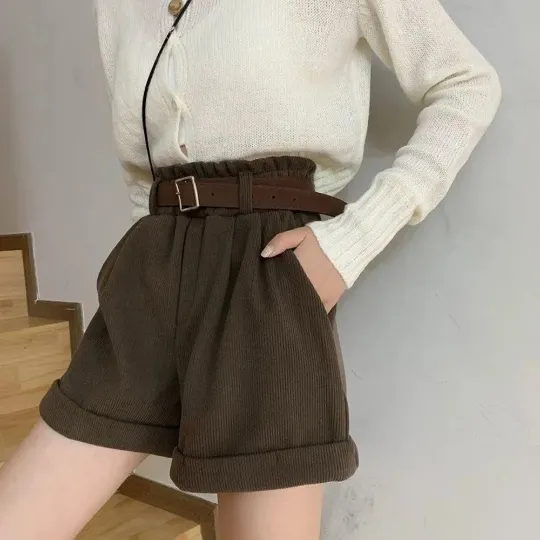 Korean Style Loose Shorts Casual Simple Elastic Waist Streetwear Shorts