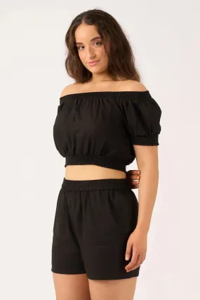 Linen Blend Pull On Short - Black