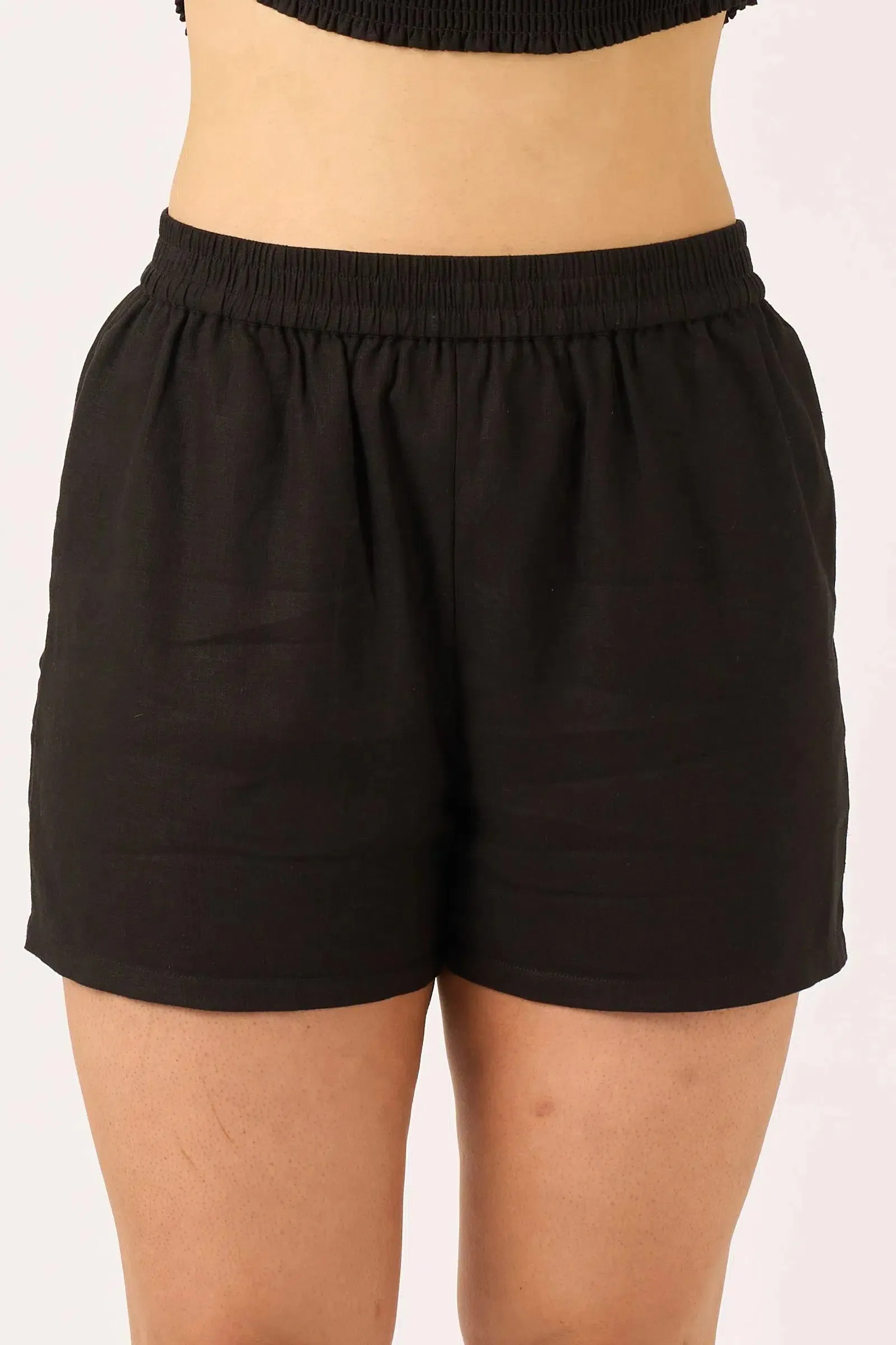 Linen Blend Pull On Short - Black