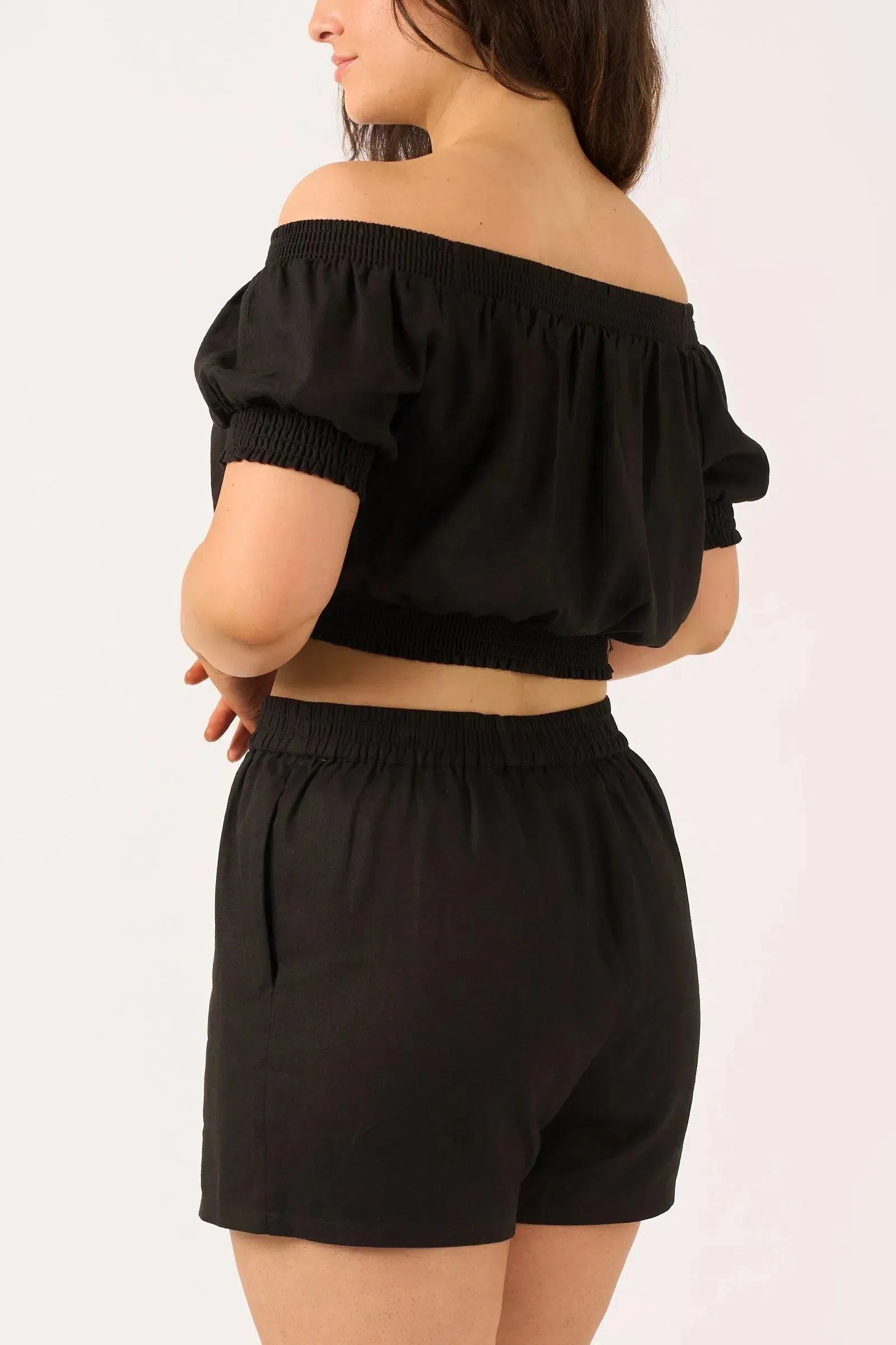Linen Blend Pull On Short - Black