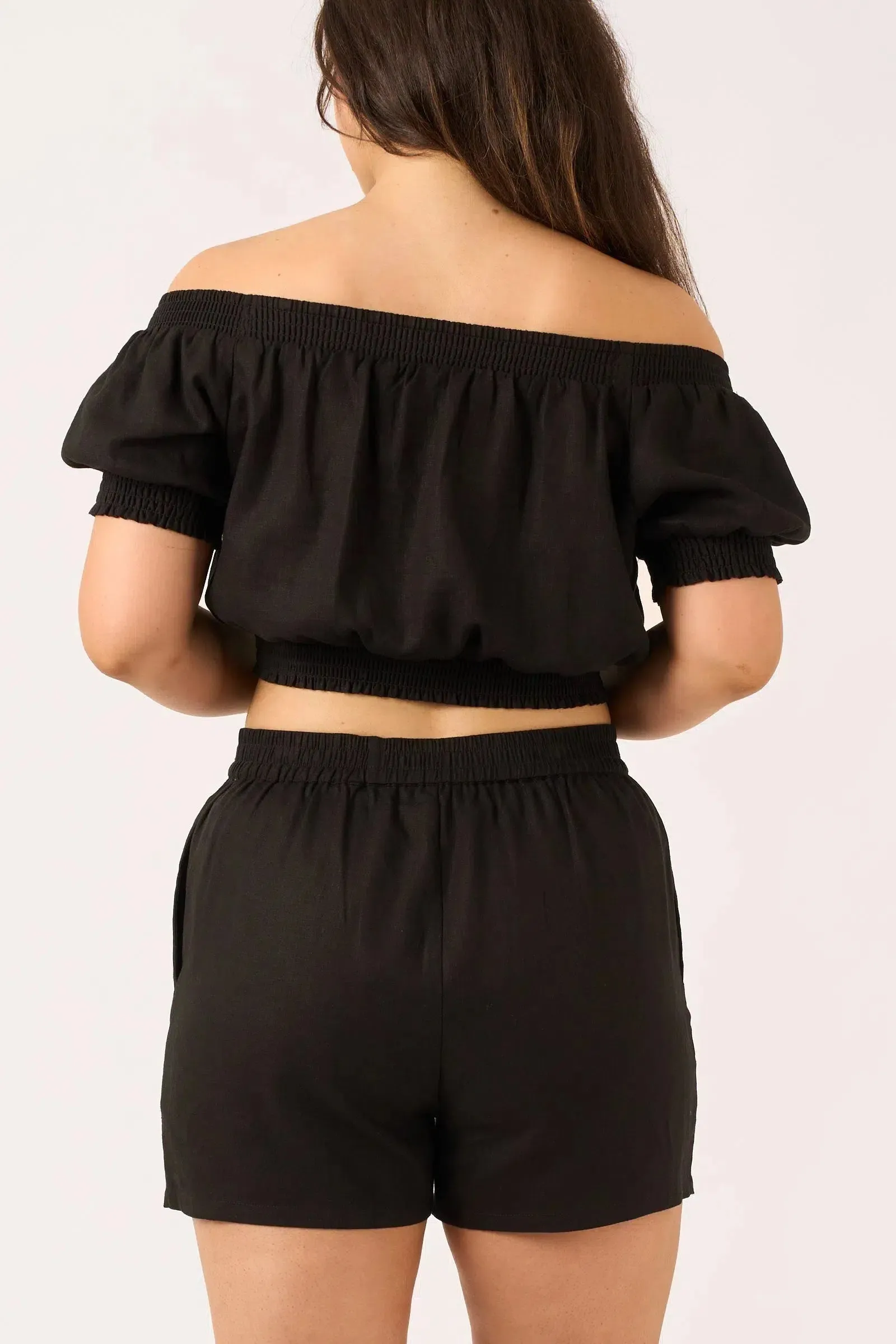 Linen Blend Pull On Short - Black