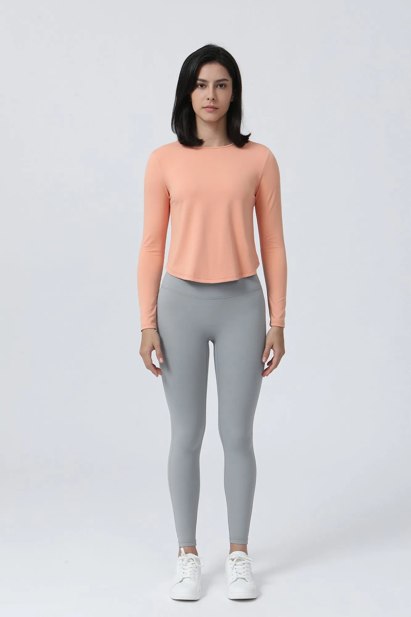 Long Sleeve Ruched Back Cutout Crop Top