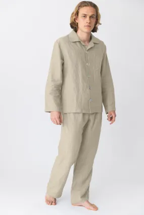 Long-sleeved linen pajamas beige natural - Diego