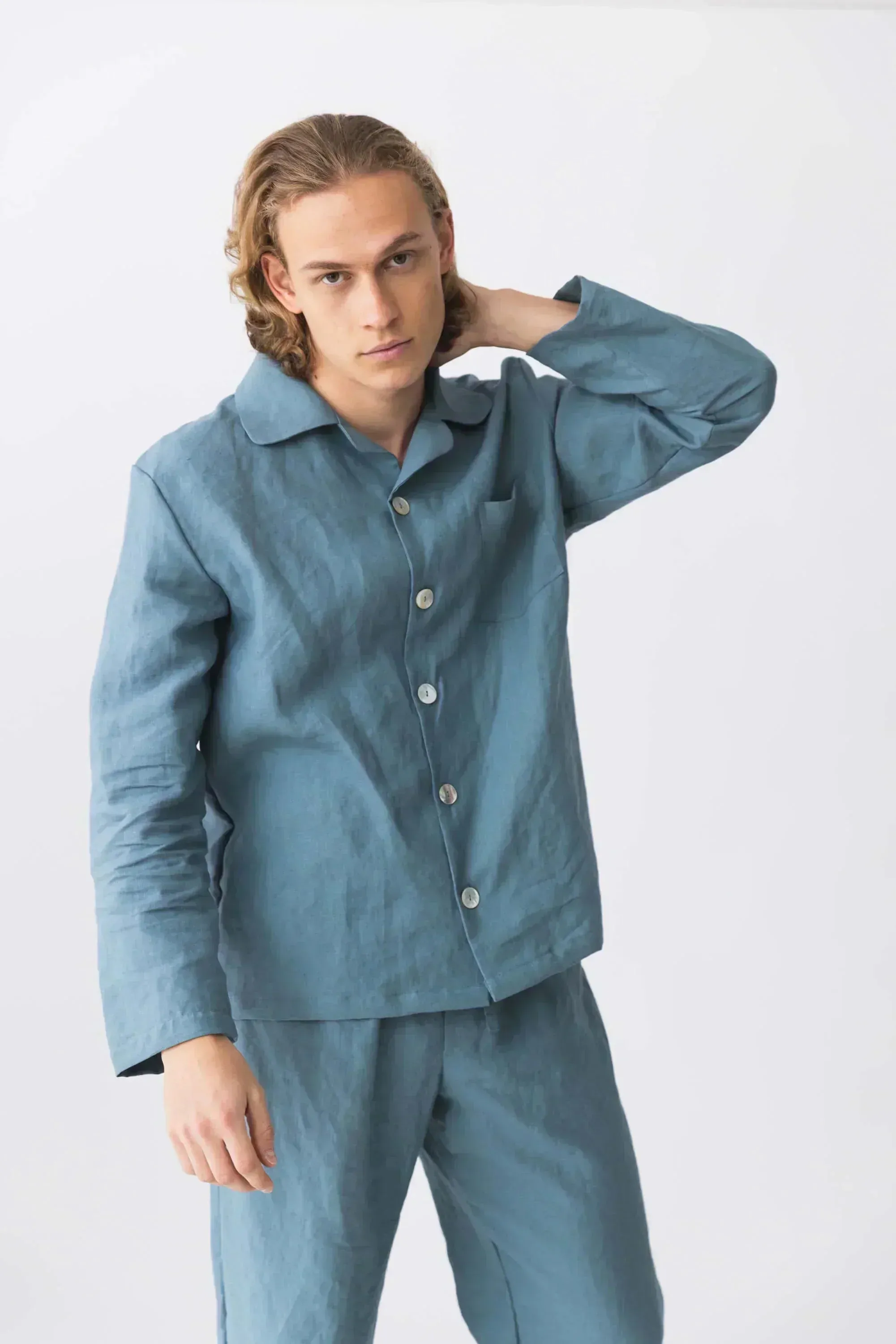 Long-sleeved linen pajamas beige natural - Diego