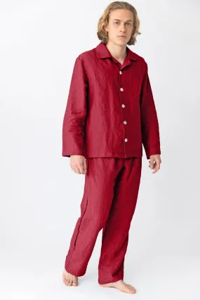 Long-sleeved linen pajamas burgundy - Diego