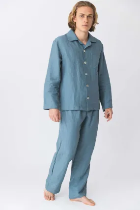 Long-sleeved linen pajamas french blue - Diego