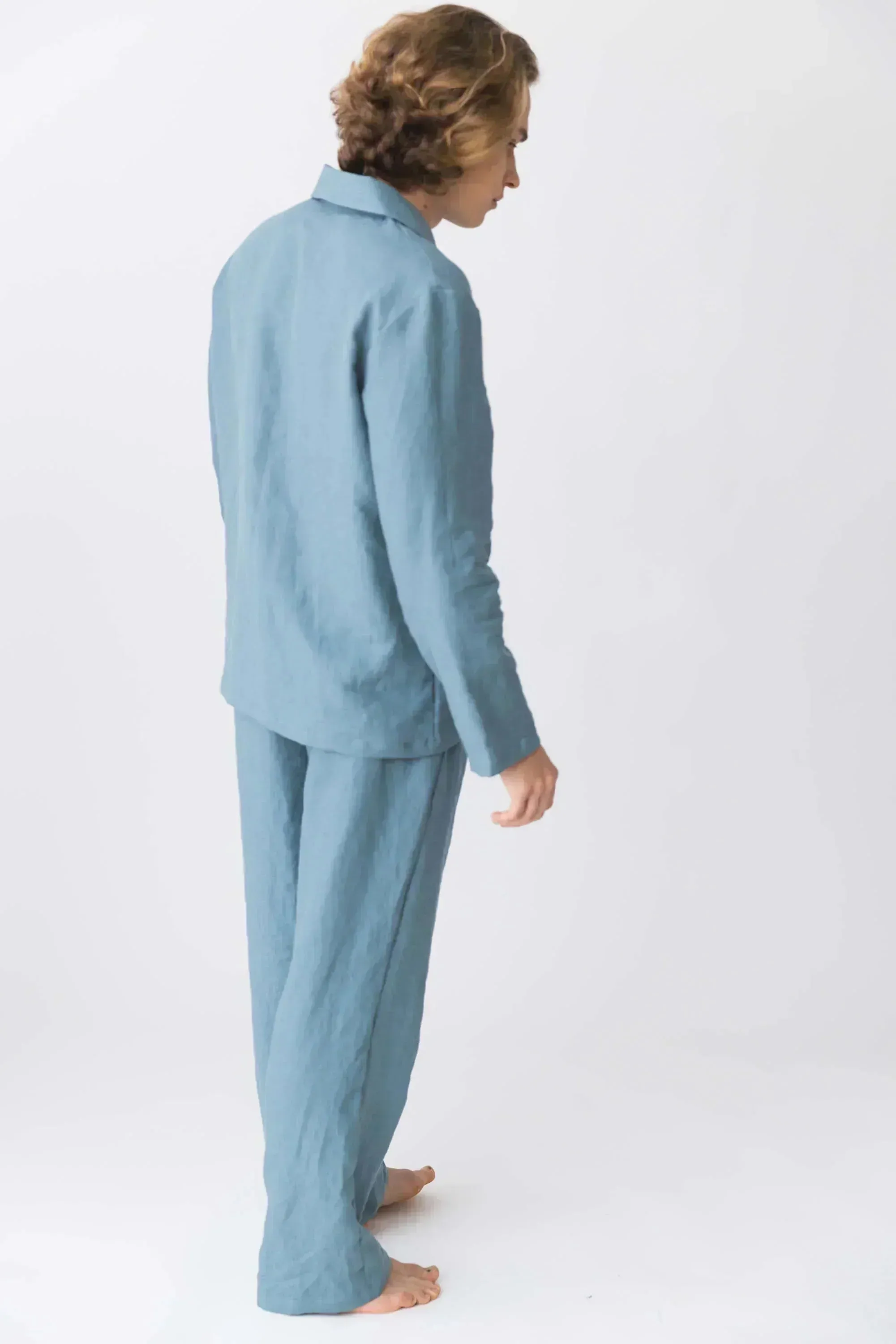Long-sleeved linen pajamas green olive - Diego