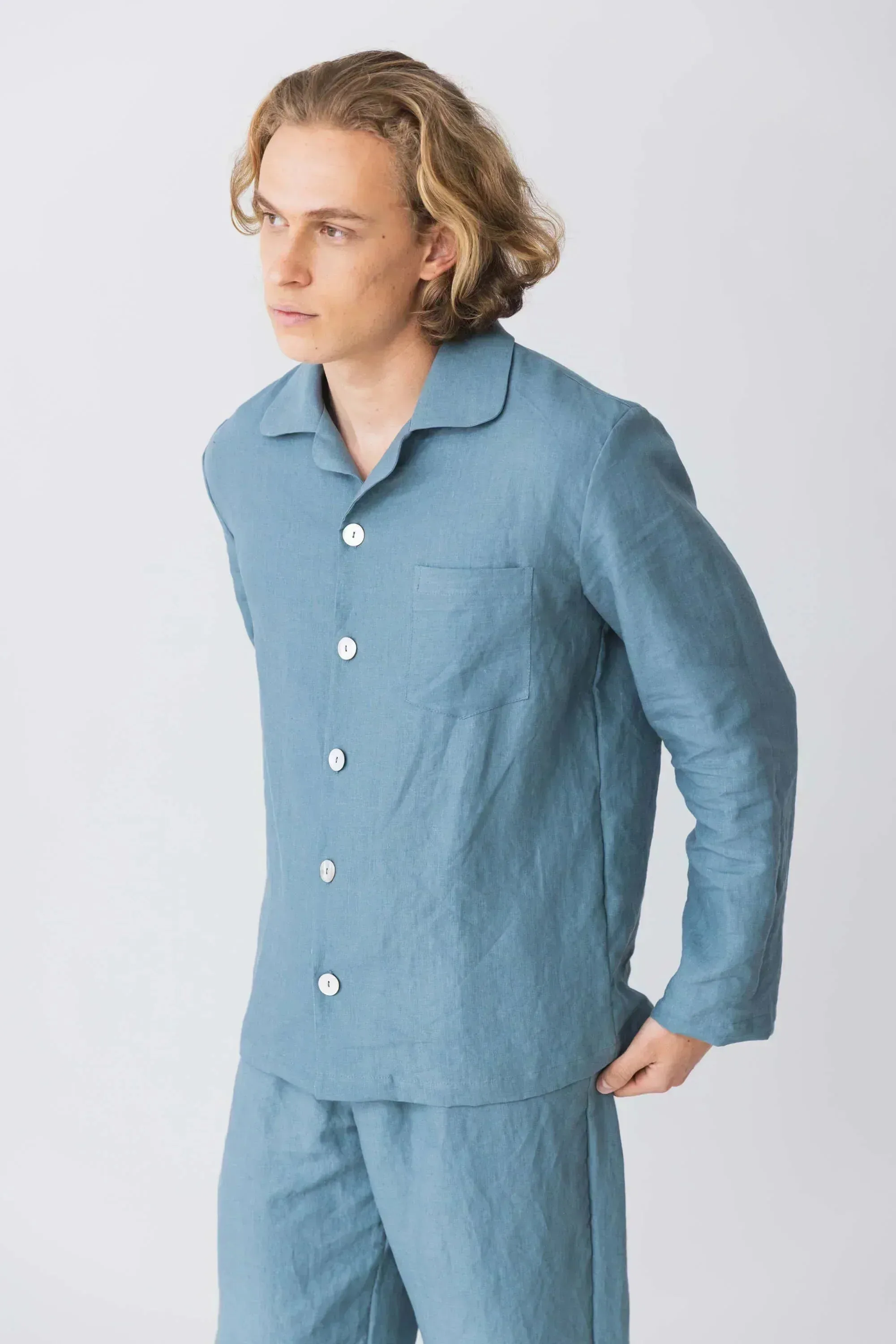 Long-sleeved linen pajamas ivory - Diego