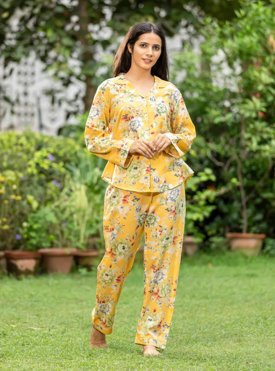 Magnolia Mango cotton pajamas by Handprint