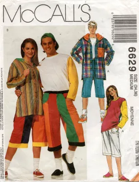 McCall's 6629 UNISEX Mens Womens Teens RETRO Colour Block Separates 1990s Vintage Sewing Pattern Waist 34 & 36 inches