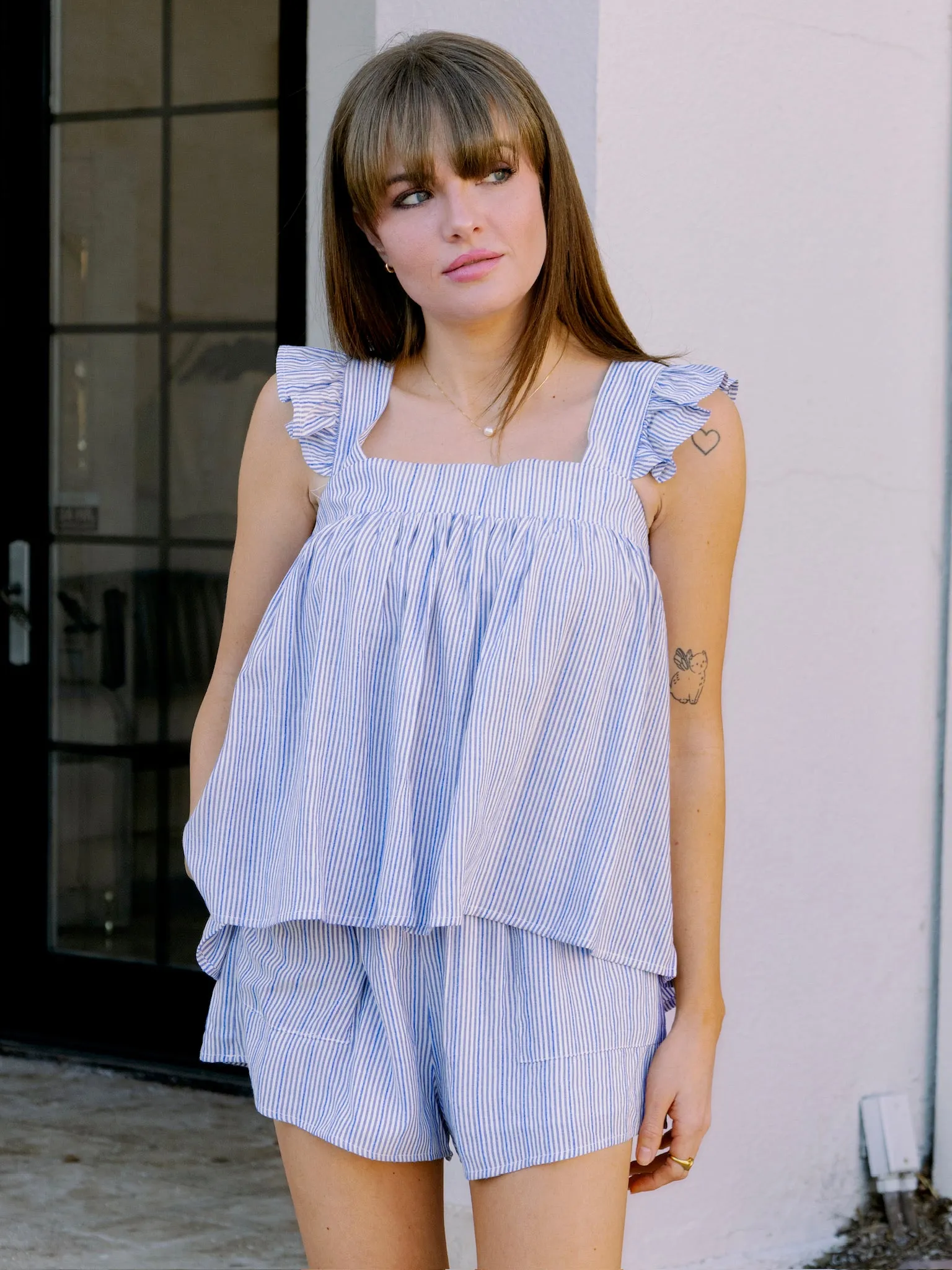 Meet Me in Santorini Aegean Nautical Stripe Shorts