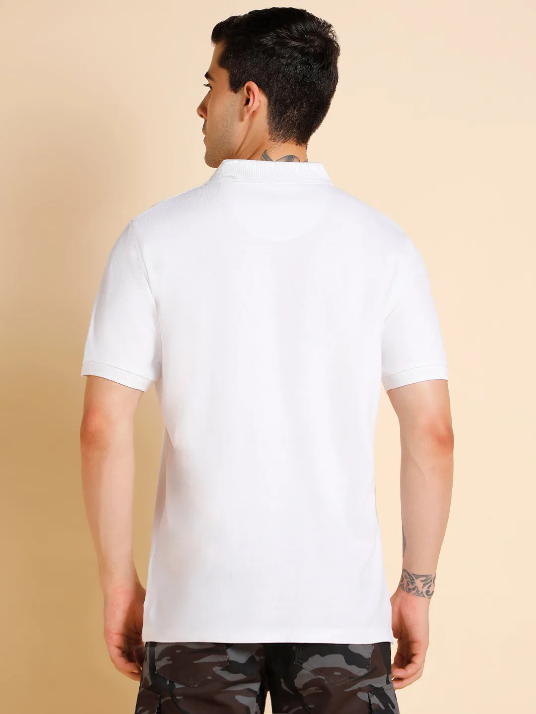 Men's Slim Fit  Solid White Polo T-Shirt