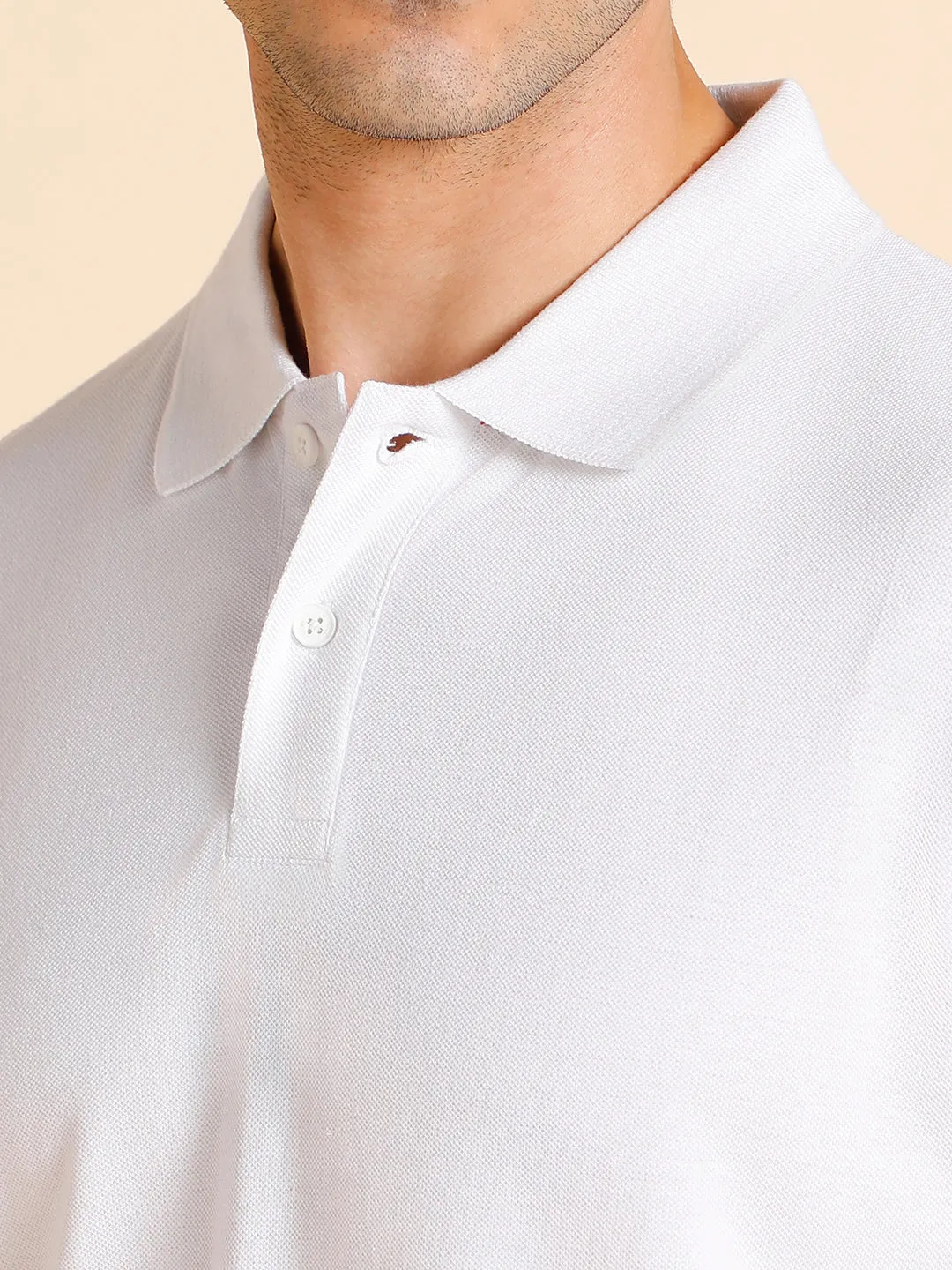 Men's Slim Fit  Solid White Polo T-Shirt