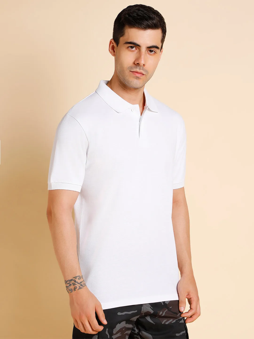 Men's Slim Fit  Solid White Polo T-Shirt