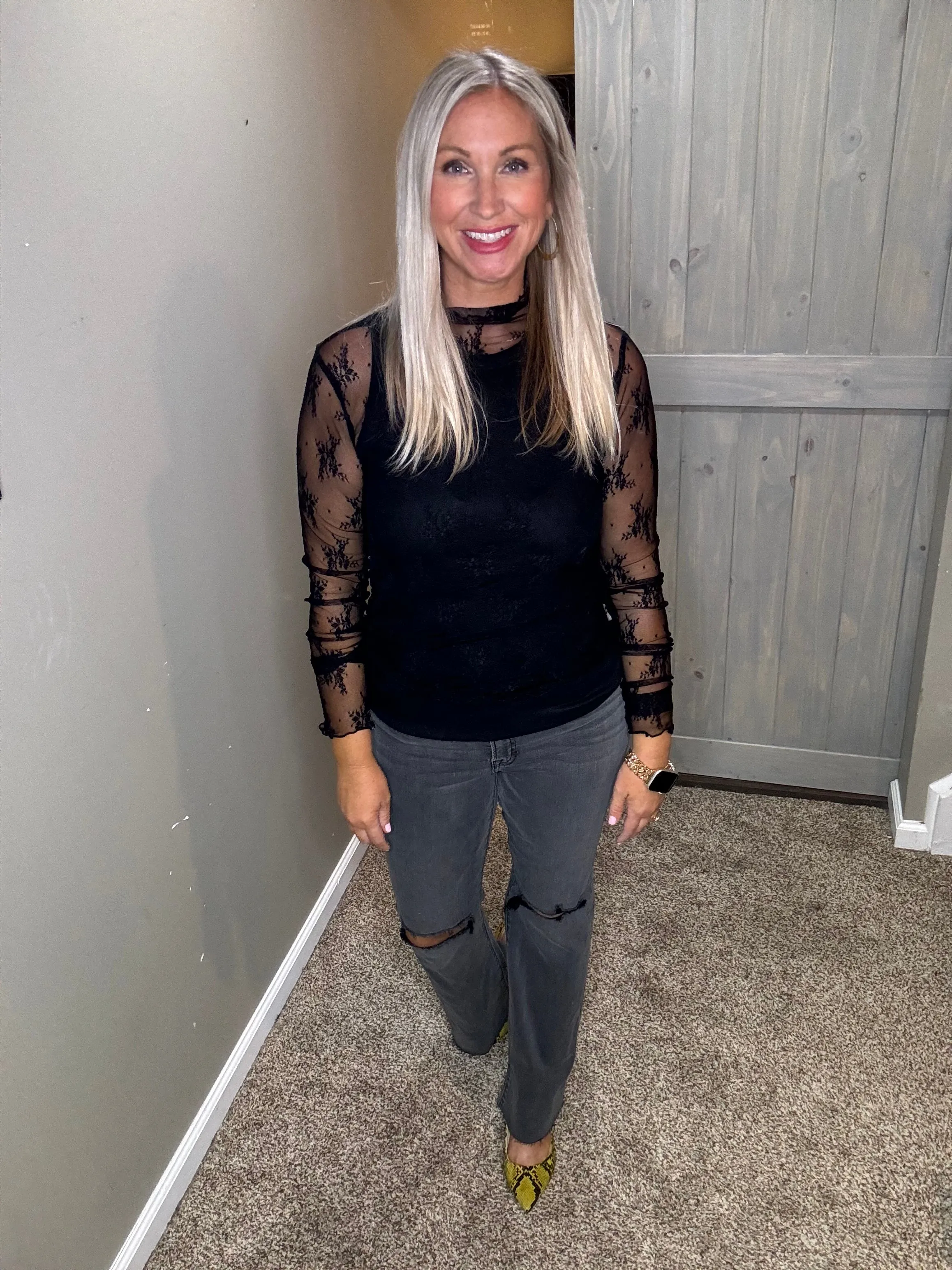Mock Neck Lace Top
