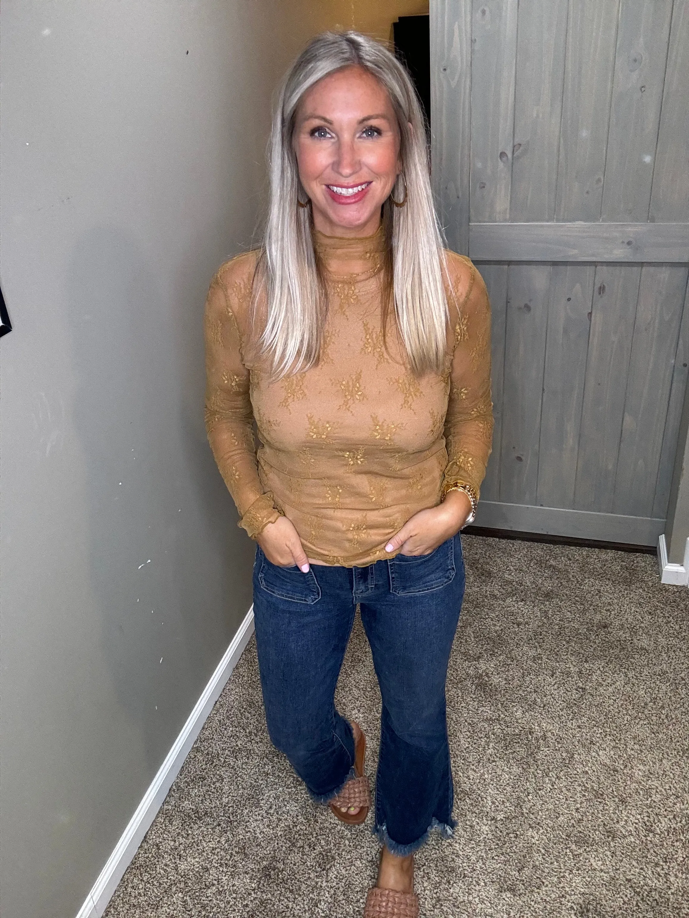 Mock Neck Lace Top