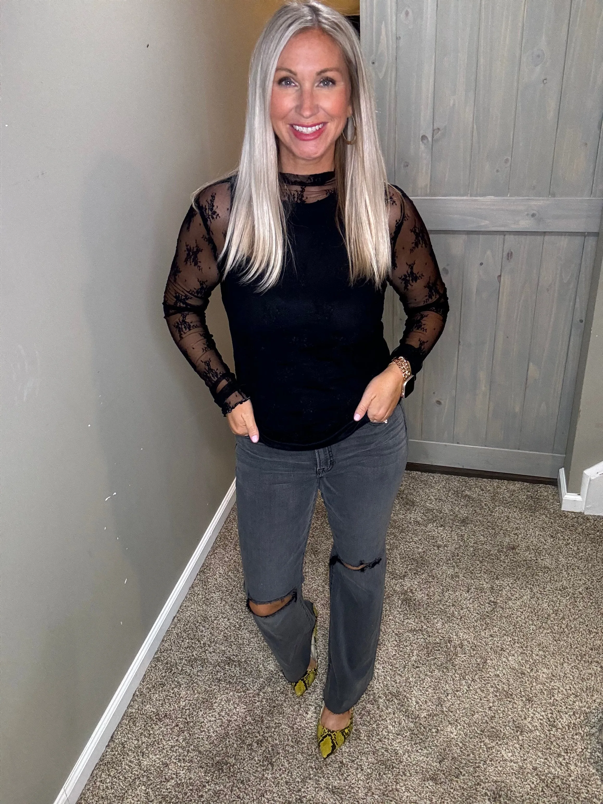 Mock Neck Lace Top