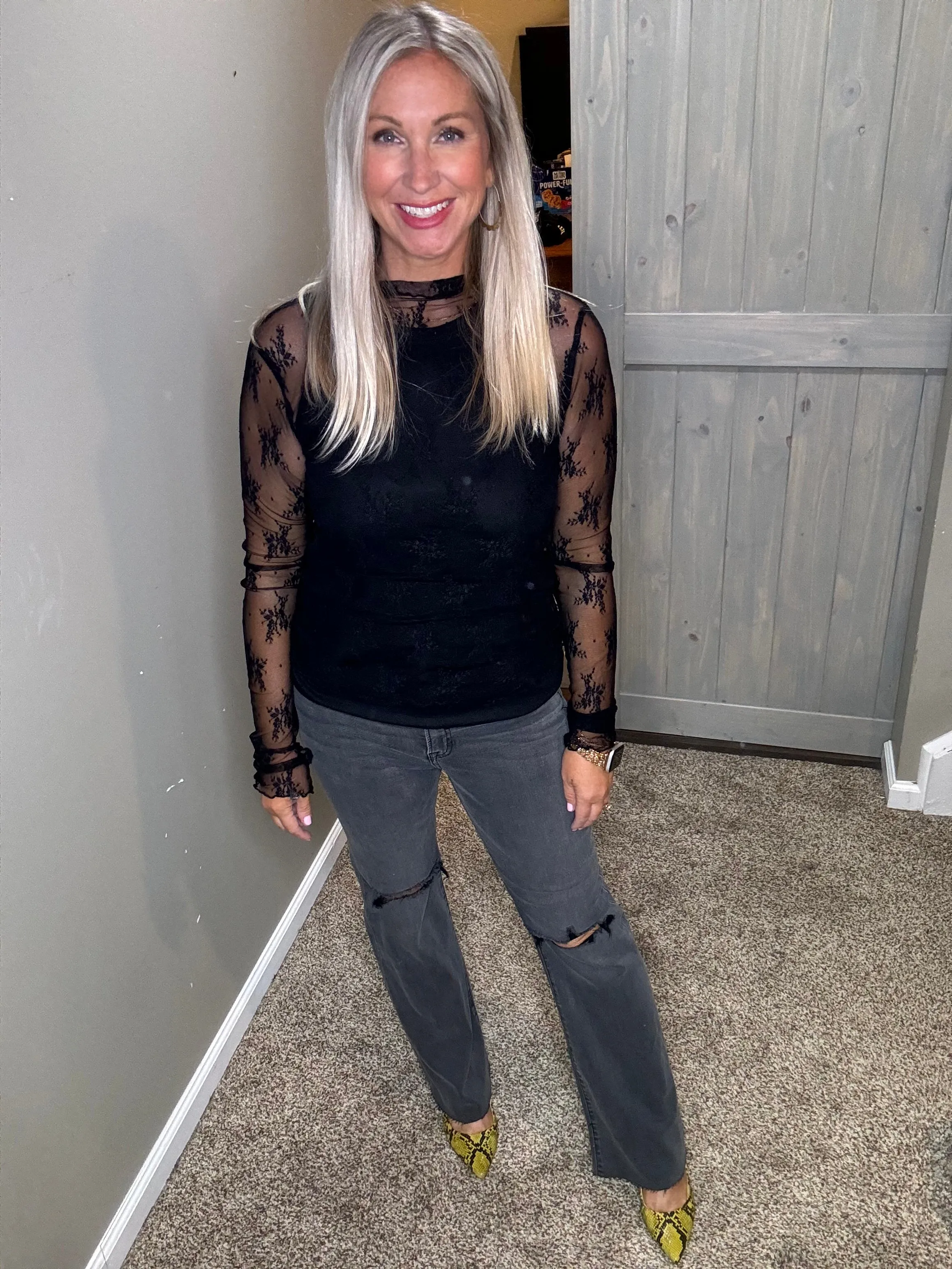 Mock Neck Lace Top