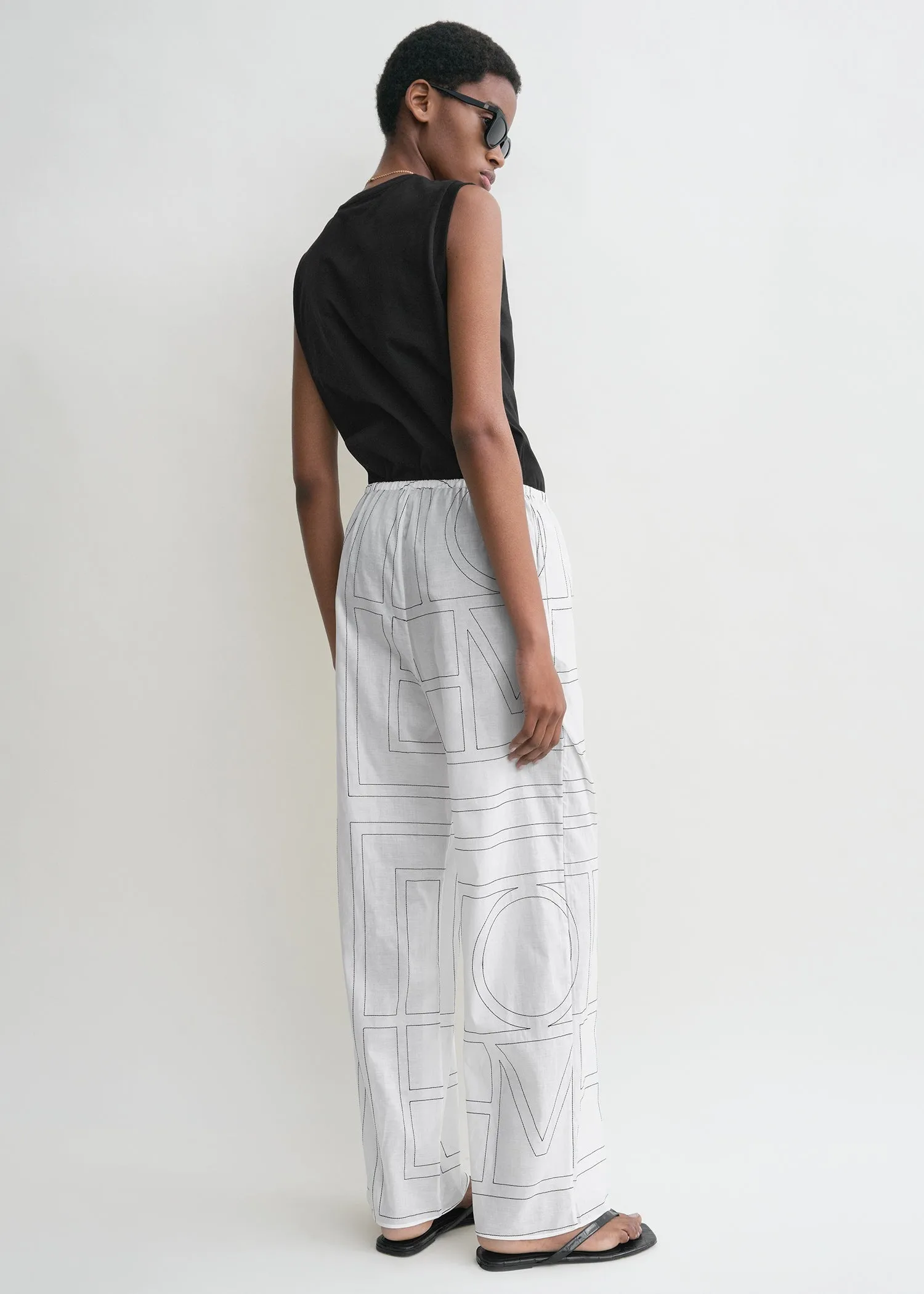 Monogram cotton pj bottoms white/black