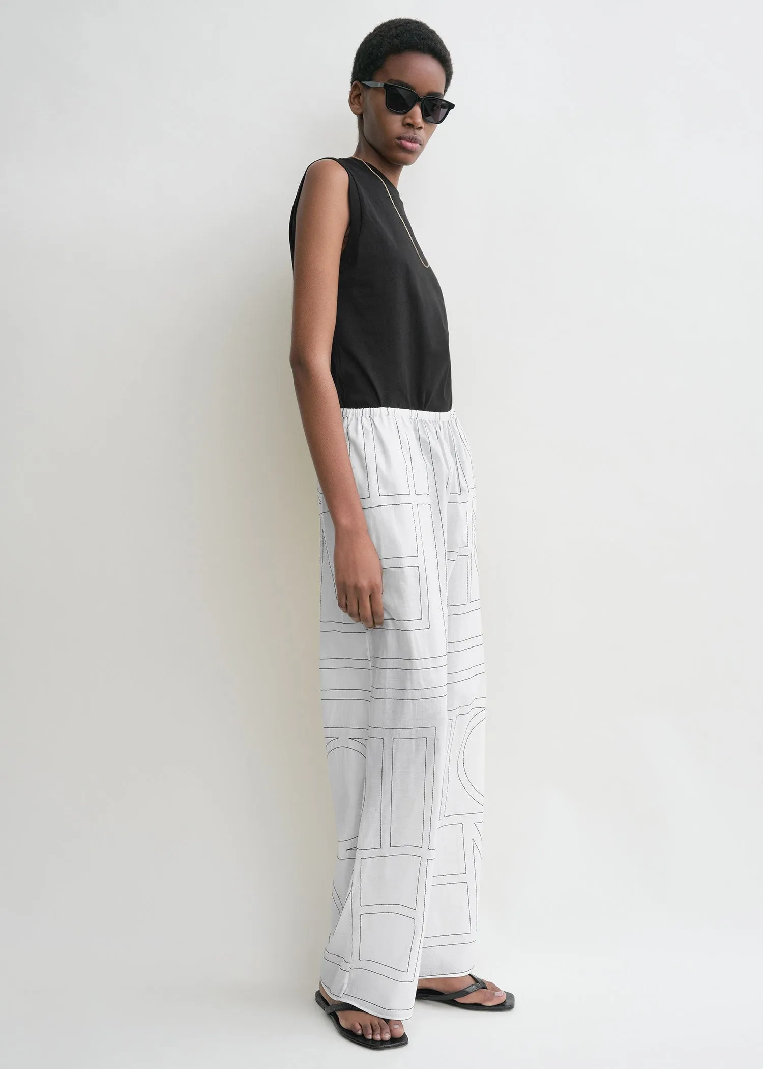 Monogram cotton pj bottoms white/black